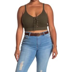 New Good American Lace Up Rib Crop Cami in Green Women's Size 4/XL
